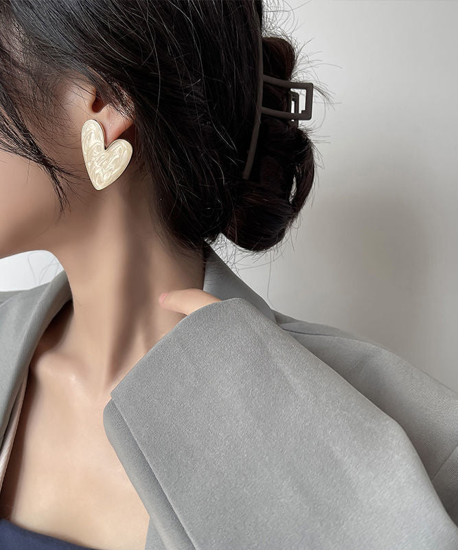 Original Design White Copper Overgild Love Stud Earrings