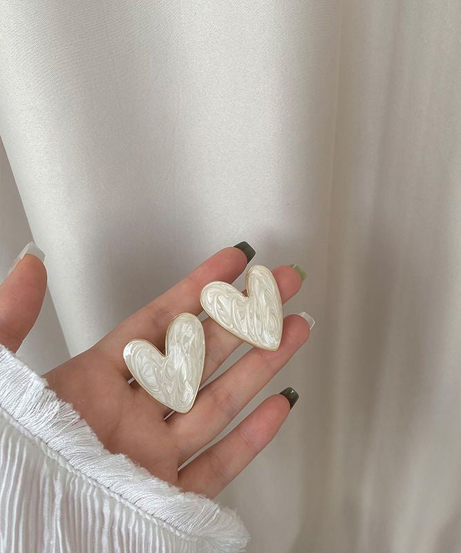 Original Design White Copper Overgild Love Stud Earrings