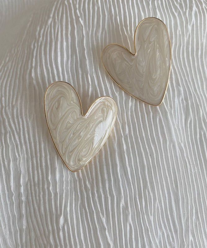 Original Design White Copper Overgild Love Stud Earrings