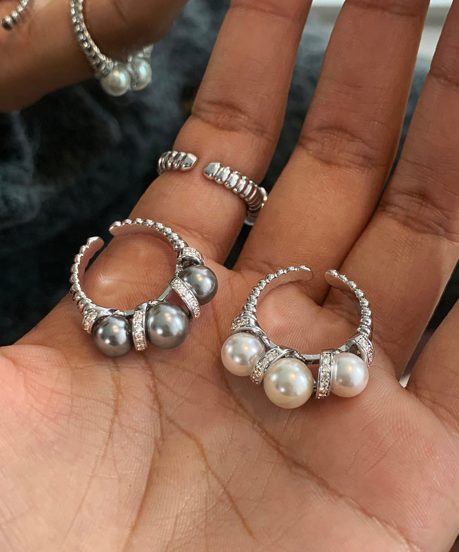 Original Design White Copper Overgild Pearl Rings