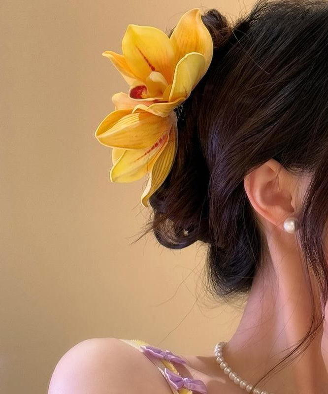 Original Design Yellow Orchid Holiday Hairpin