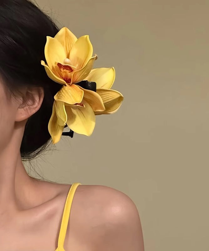 Original Design Yellow Orchid Holiday Hairpin
