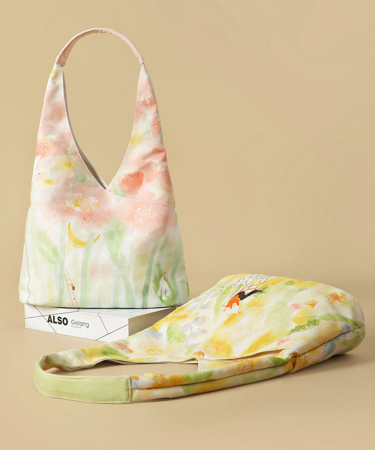 Original Japanese Pink Illustration Canvas Shoulder Bag