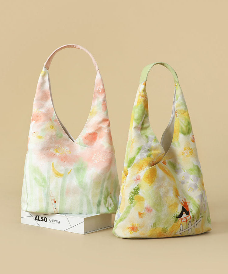 Original Japanese Pink Illustration Canvas Shoulder Bag