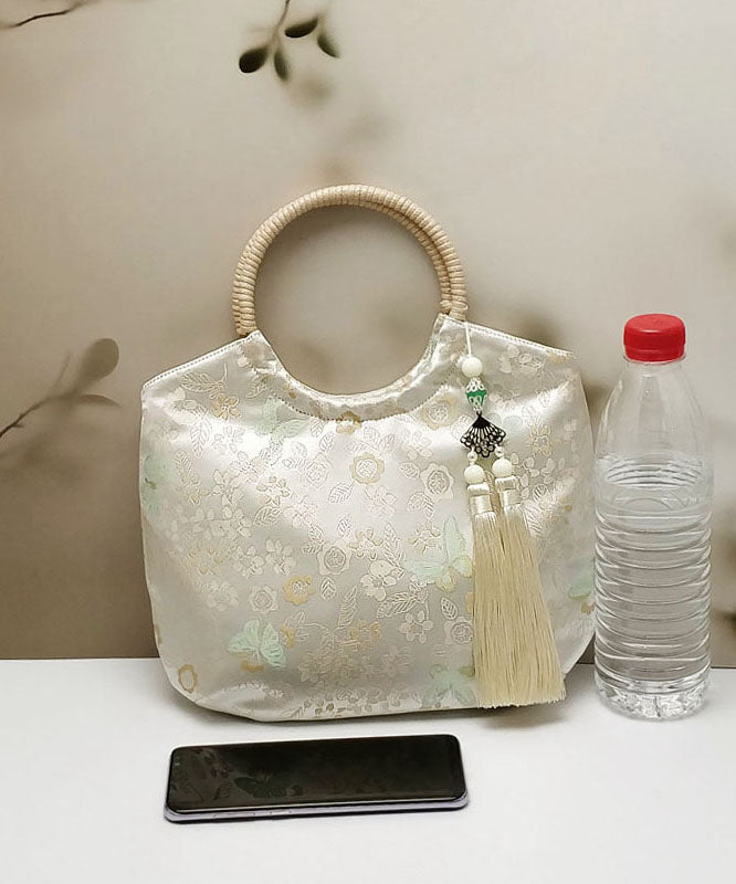 Original New Chinese Beige Tassel Print Tote Handbag