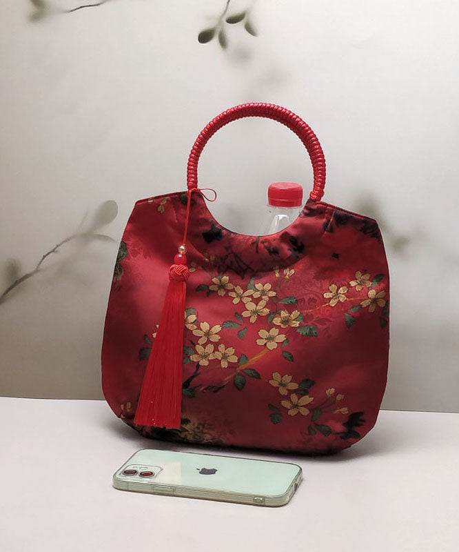 Original New Chinese Beige Tassel Print Tote Handbag