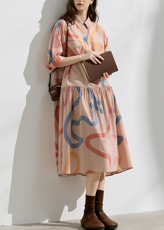 Original Peter Pan Collar Print Patchwork Cotton Dress Summer