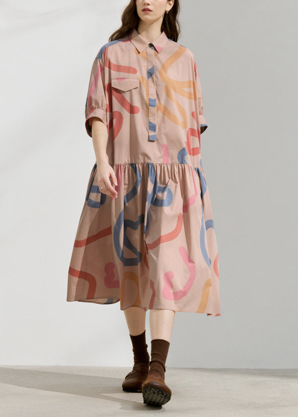 Original Peter Pan Collar Print Patchwork Cotton Dress Summer