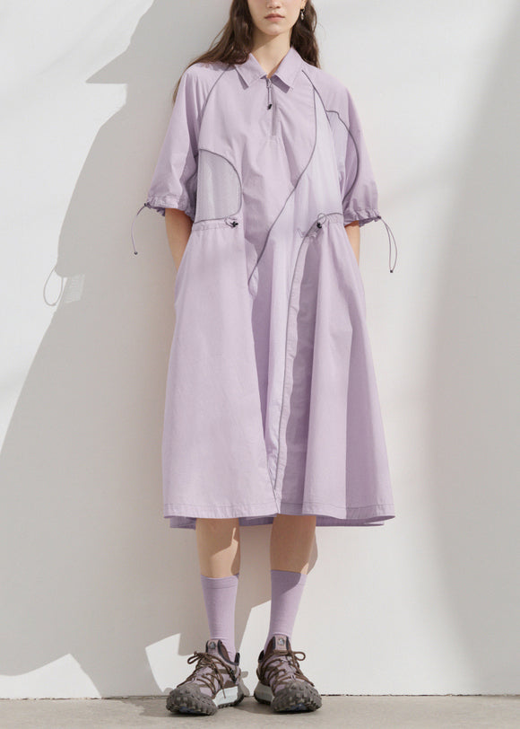 Original Summer Purple Asymmetrical Patchwork Drawstring Sports Dress