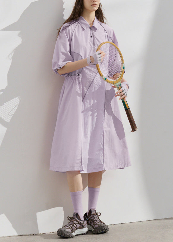 Original Summer Purple Asymmetrical Patchwork Drawstring Sports Dress