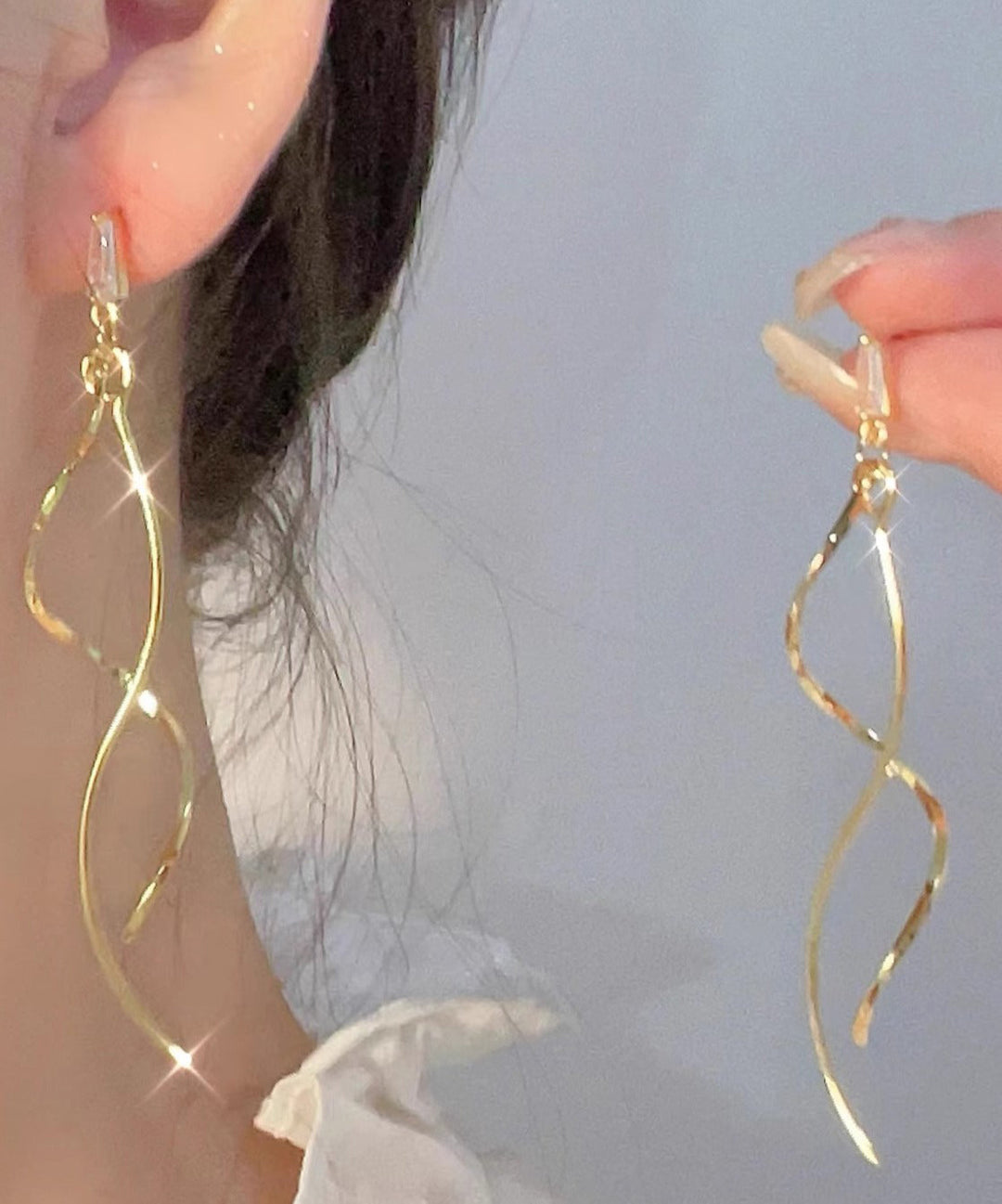 Oversize Gold Sterling Silver Overgild Tassel Drop Earrings