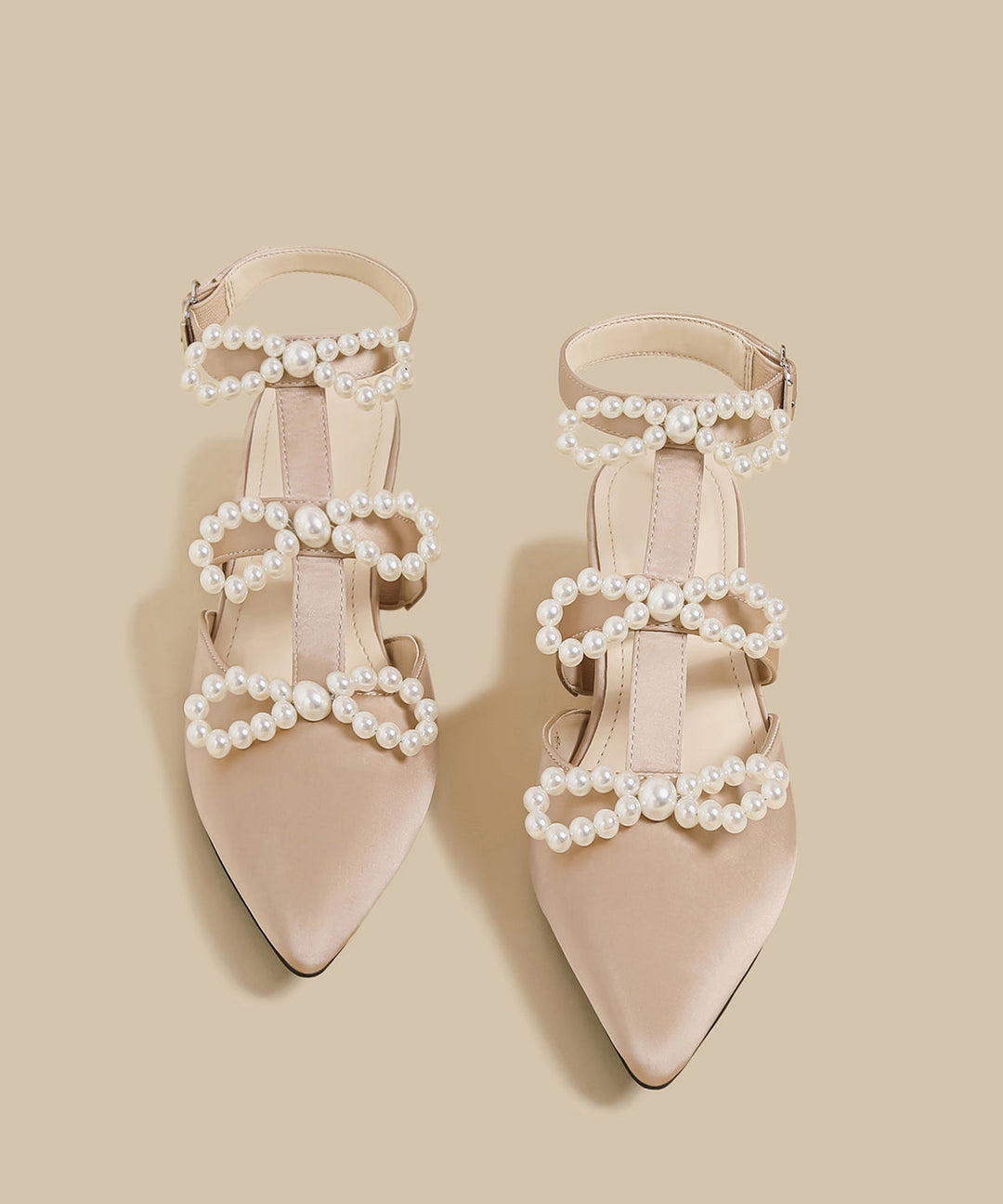 Pink Nail Bead Splicing Wedge Sandals Shoes Pointed Toe