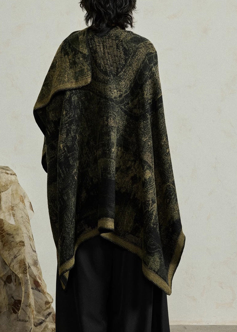 Plus Size Ginger Print Knit Shawl Batwing Sleeve