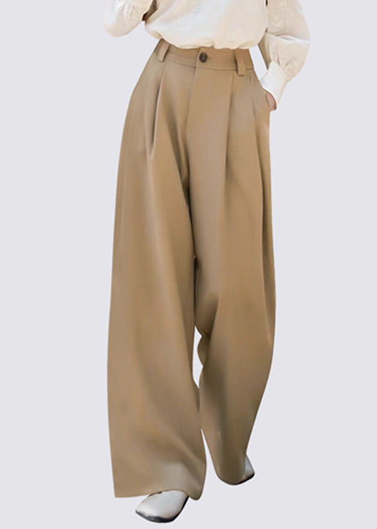 Plus Size Light Brown Patchwork High Waist Straight Pants