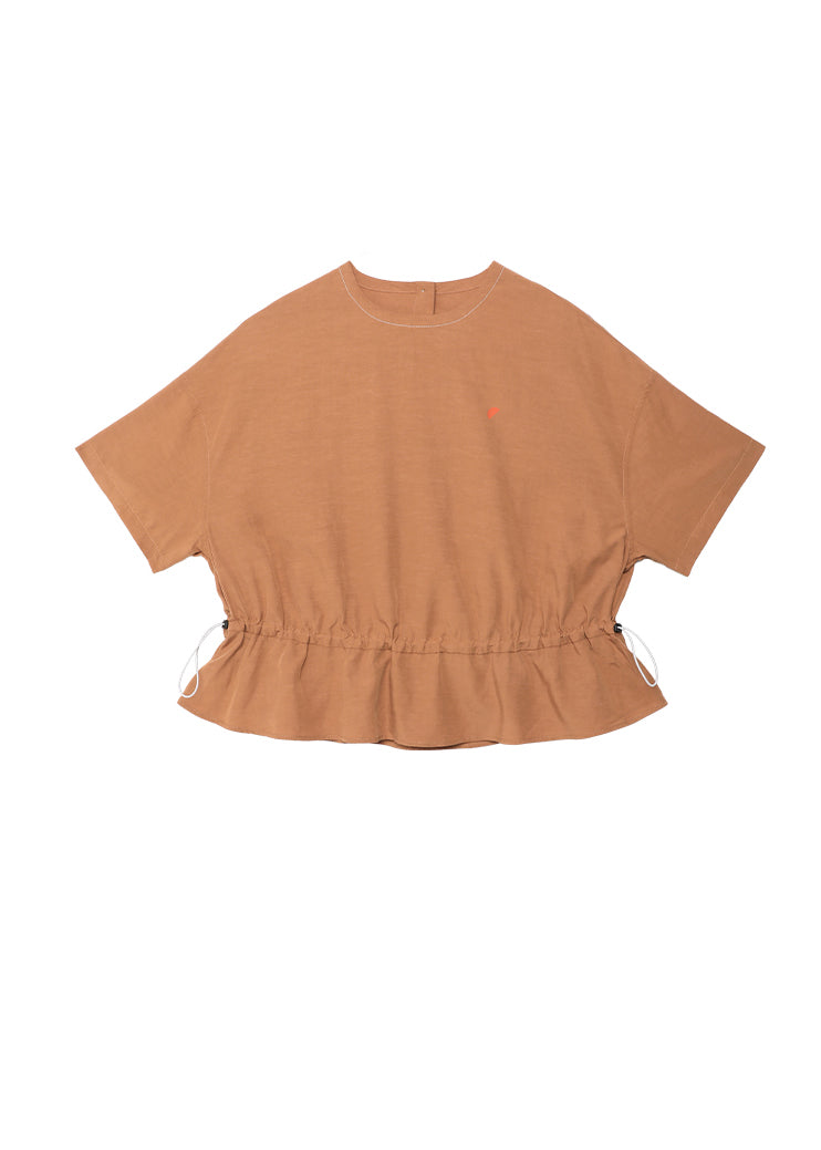 Plus Size Orange O Neck Drawstring Cotton T Shirt Summer