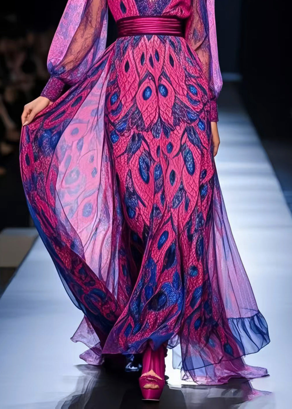 Plus Size Purple Cinched Print Chiffon Party Dresses Spring