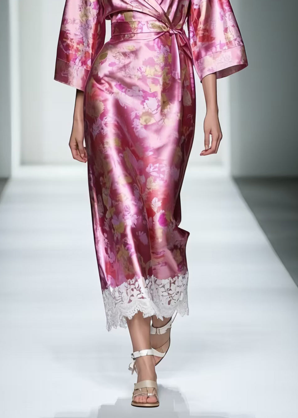 Plus Size Rose Tie Waist Patchwork Lace Long Dresses Summer