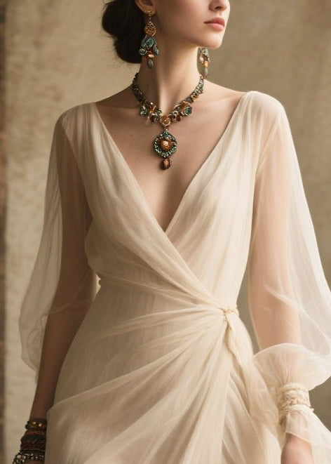 Plus Size White Exra Large Hem Side Open Tulle Long Dress Summer