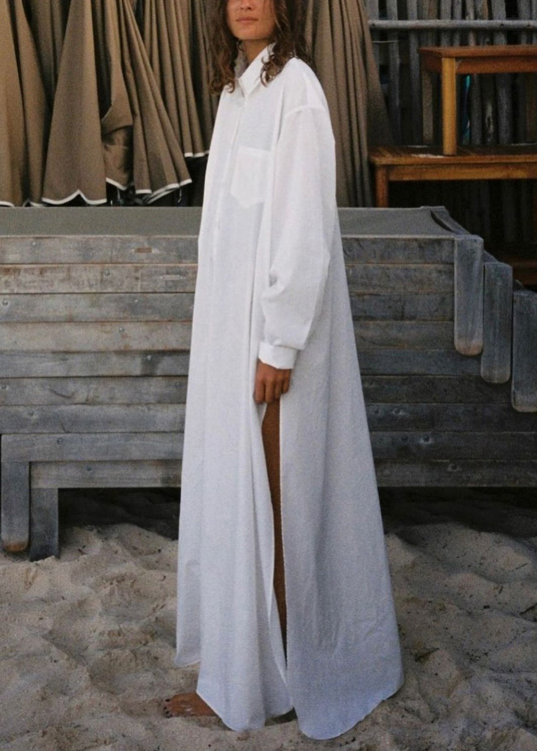 Plus Size White Peter Pan Collar Button Cotton Maxi Dress Fall