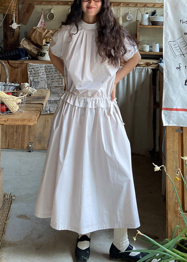 Plus Size Wrinkled Patchwork Drawstring Cotton Dress Summer