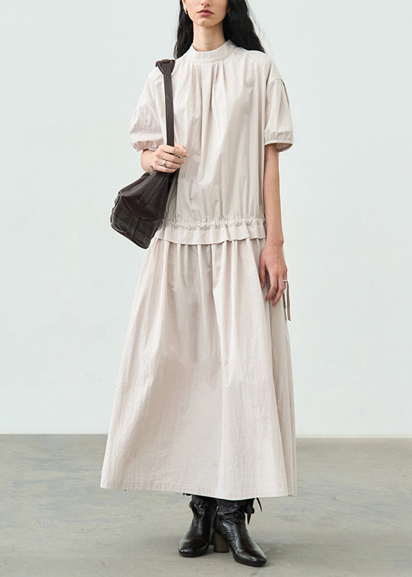 Plus Size Wrinkled Patchwork Drawstring Cotton Dress Summer