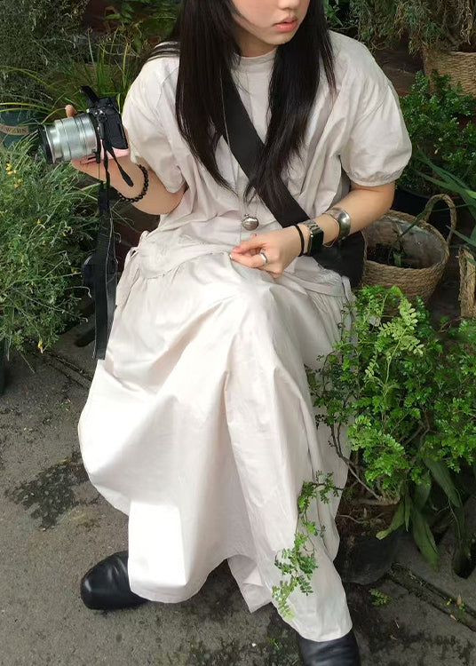 Plus Size Wrinkled Patchwork Drawstring Cotton Dress Summer