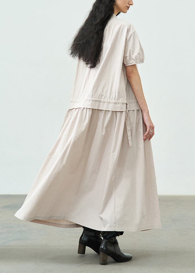 Plus Size Wrinkled Patchwork Drawstring Cotton Dress Summer