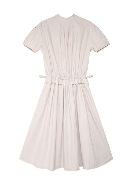 Plus Size Wrinkled Patchwork Drawstring Cotton Dress Summer