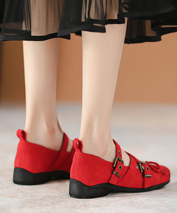 Red Suede Chic Cross Strap Splicing Flat Feet Shoes