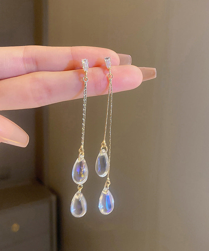 Regular Gold Copper Zircon Resin Water Drop Tassel Drop Earrings