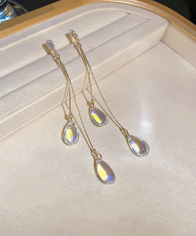 Regular Gold Copper Zircon Resin Water Drop Tassel Drop Earrings