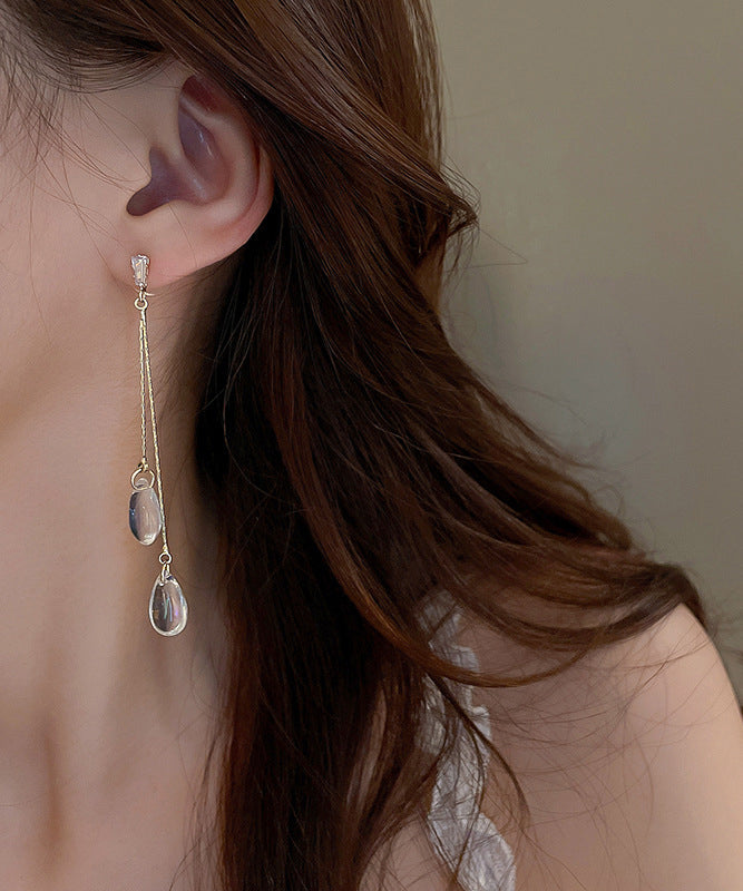 Regular Gold Copper Zircon Resin Water Drop Tassel Drop Earrings