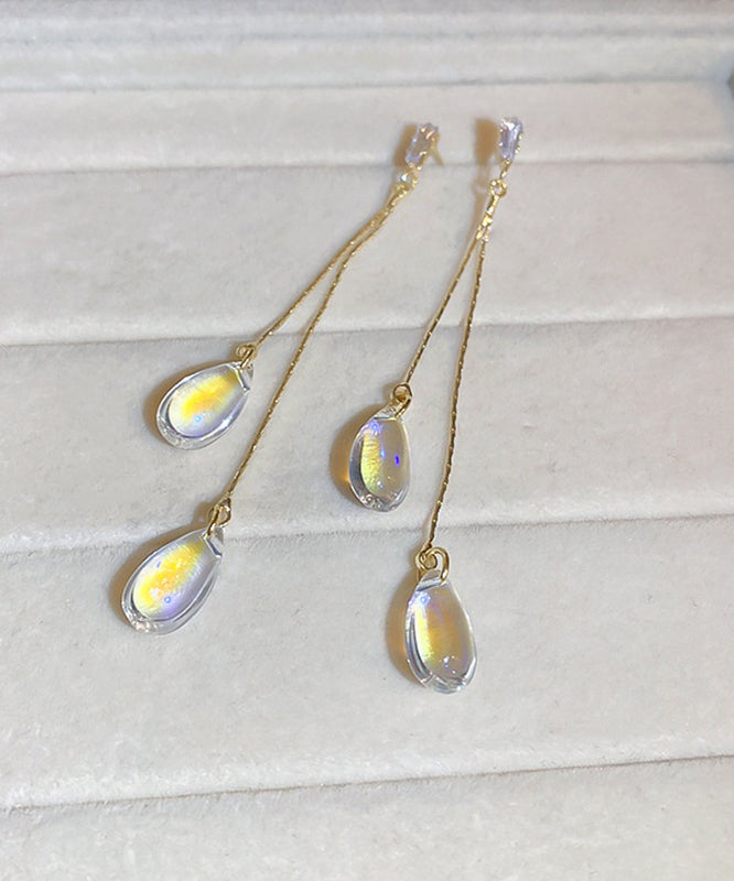Regular Gold Copper Zircon Resin Water Drop Tassel Drop Earrings