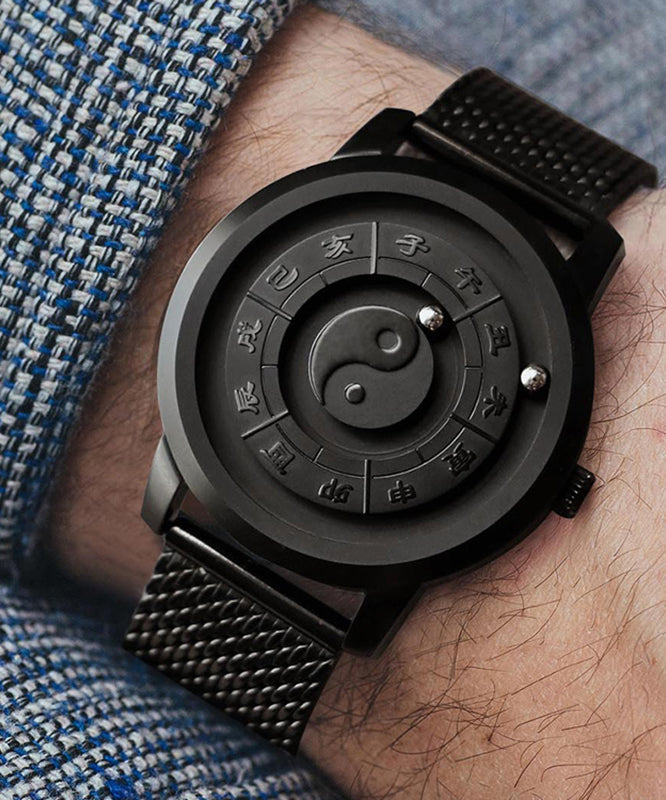 Retro Black Stainless Steel Eight-Diagram-Shaped Appetizer Waterproof Watches