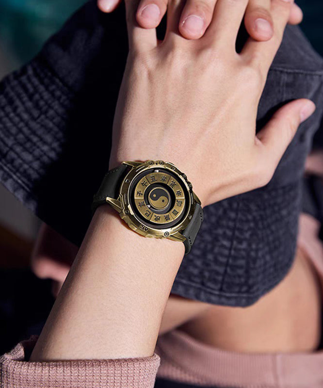 Retro Black Stainless Steel Eight-Diagram-Shaped Appetizer Waterproof Watches