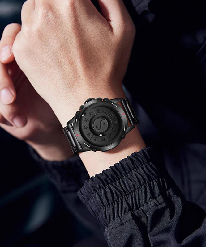 Retro Black Stainless Steel Eight-Diagram-Shaped Appetizer Waterproof Watches