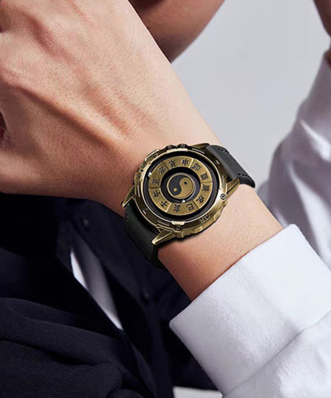 Retro Black Stainless Steel Eight-Diagram-Shaped Appetizer Waterproof Watches