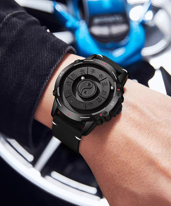 Retro Black Stainless Steel Eight-Diagram-Shaped Appetizer Waterproof Watches