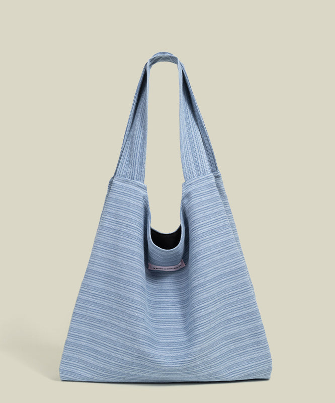 Retro Blue Striped Large Capacity Canvas Satchel Handbag