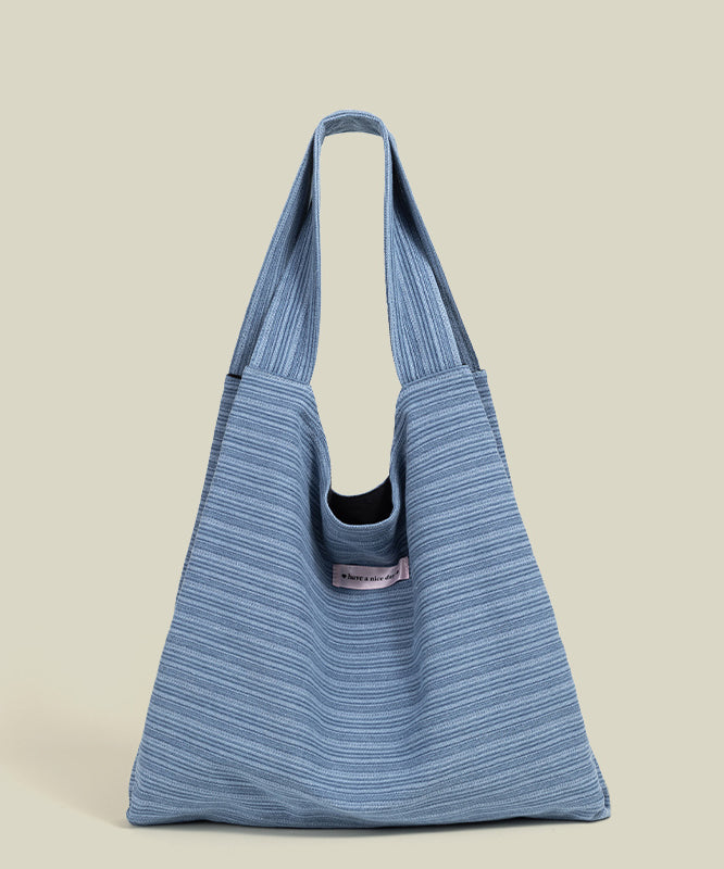 Retro Blue Striped Large Capacity Canvas Satchel Handbag