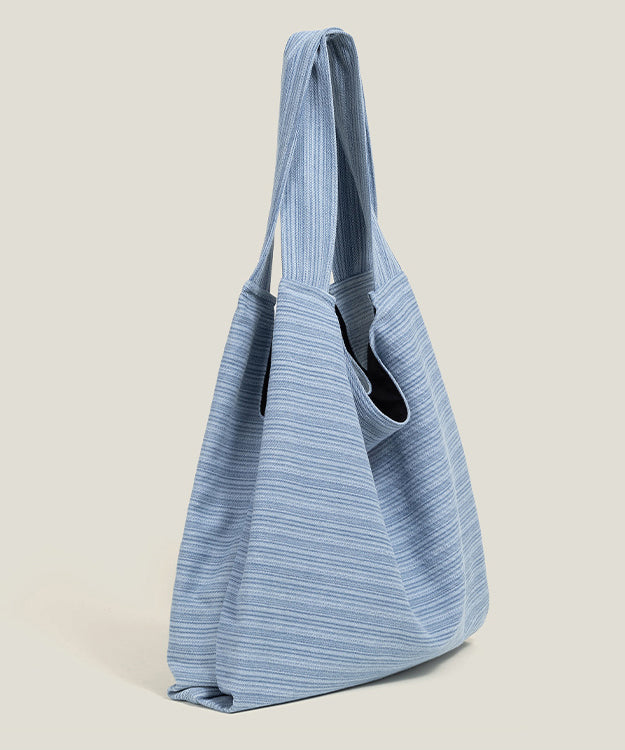Retro Blue Striped Large Capacity Canvas Satchel Handbag