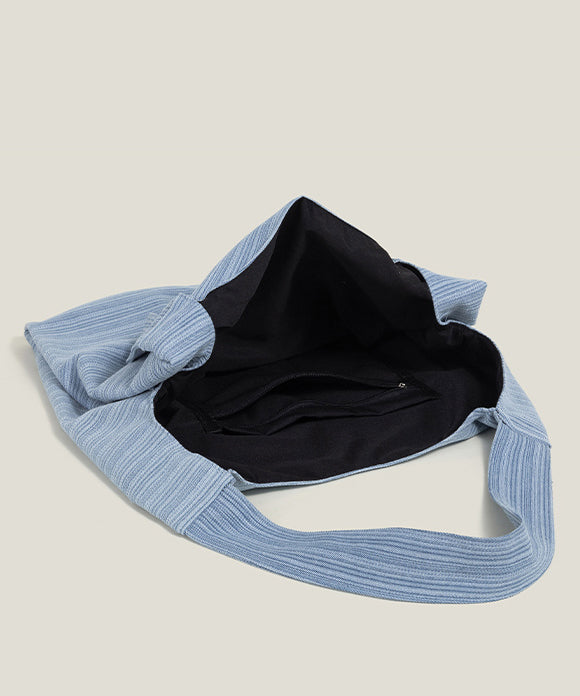 Retro Blue Striped Large Capacity Canvas Satchel Handbag