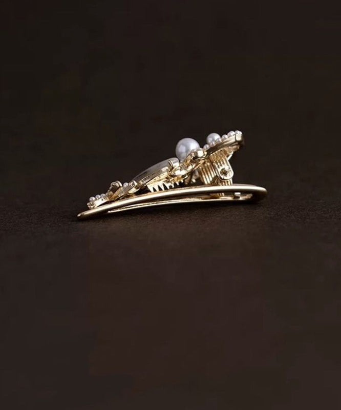 Retro Gold Alloy Pearl Cat's Eye Stone Hollow Out Hairpin