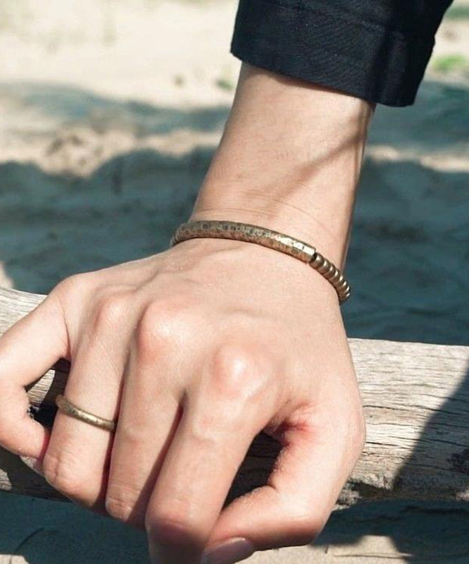 Retro Gold Copper Patchwork Bead Men Bracelet