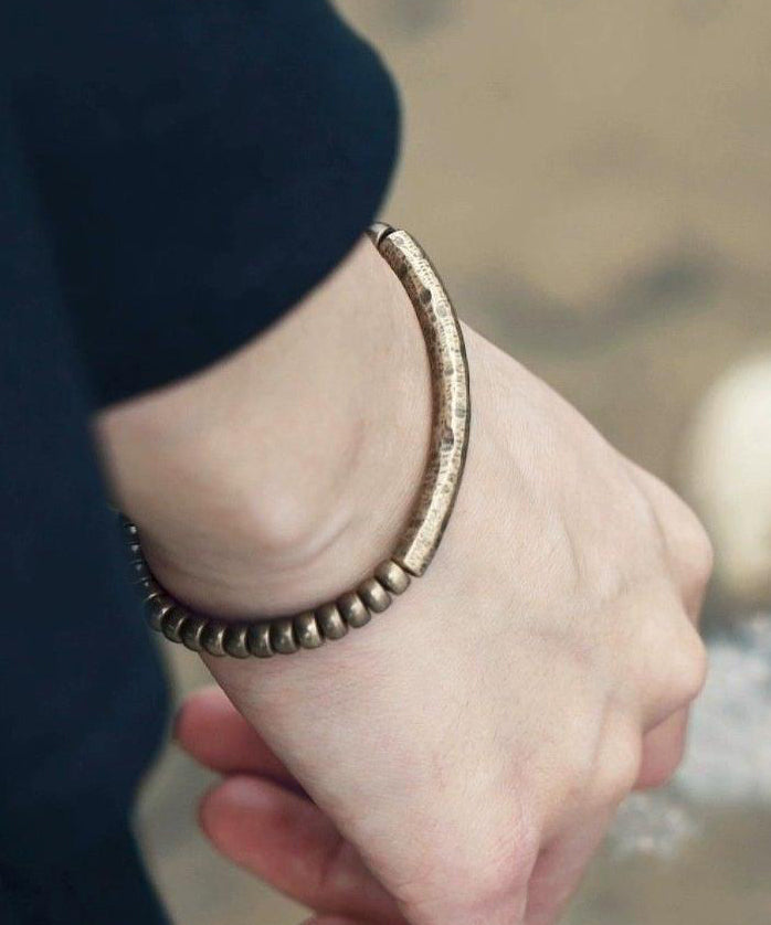 Retro Gold Copper Patchwork Bead Men Bracelet