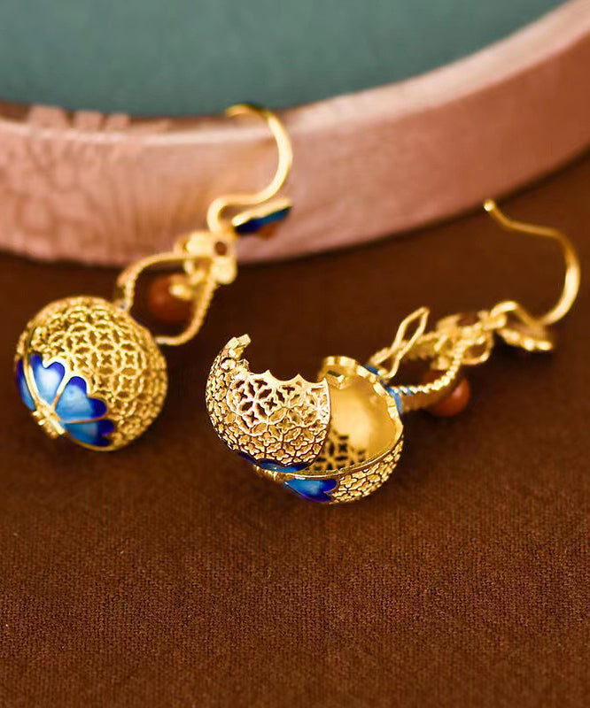 Retro Gold Sterling Silver Overgild Gourd Drop Earrings