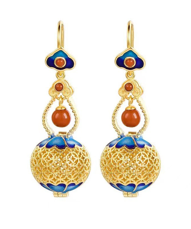 Retro Gold Sterling Silver Overgild Gourd Drop Earrings