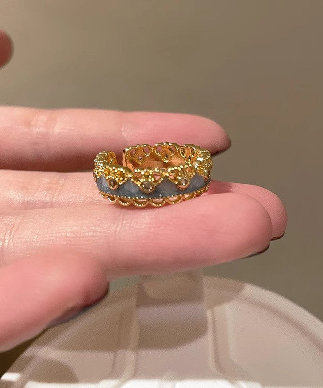 Retro Gold Sterling Silver Overgild Lace Gourds Open Rings Two-Piece Set