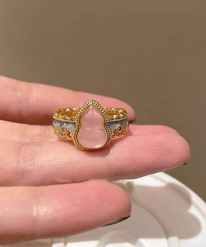 Retro Gold Sterling Silver Overgild Lace Gourds Open Rings Two-Piece Set