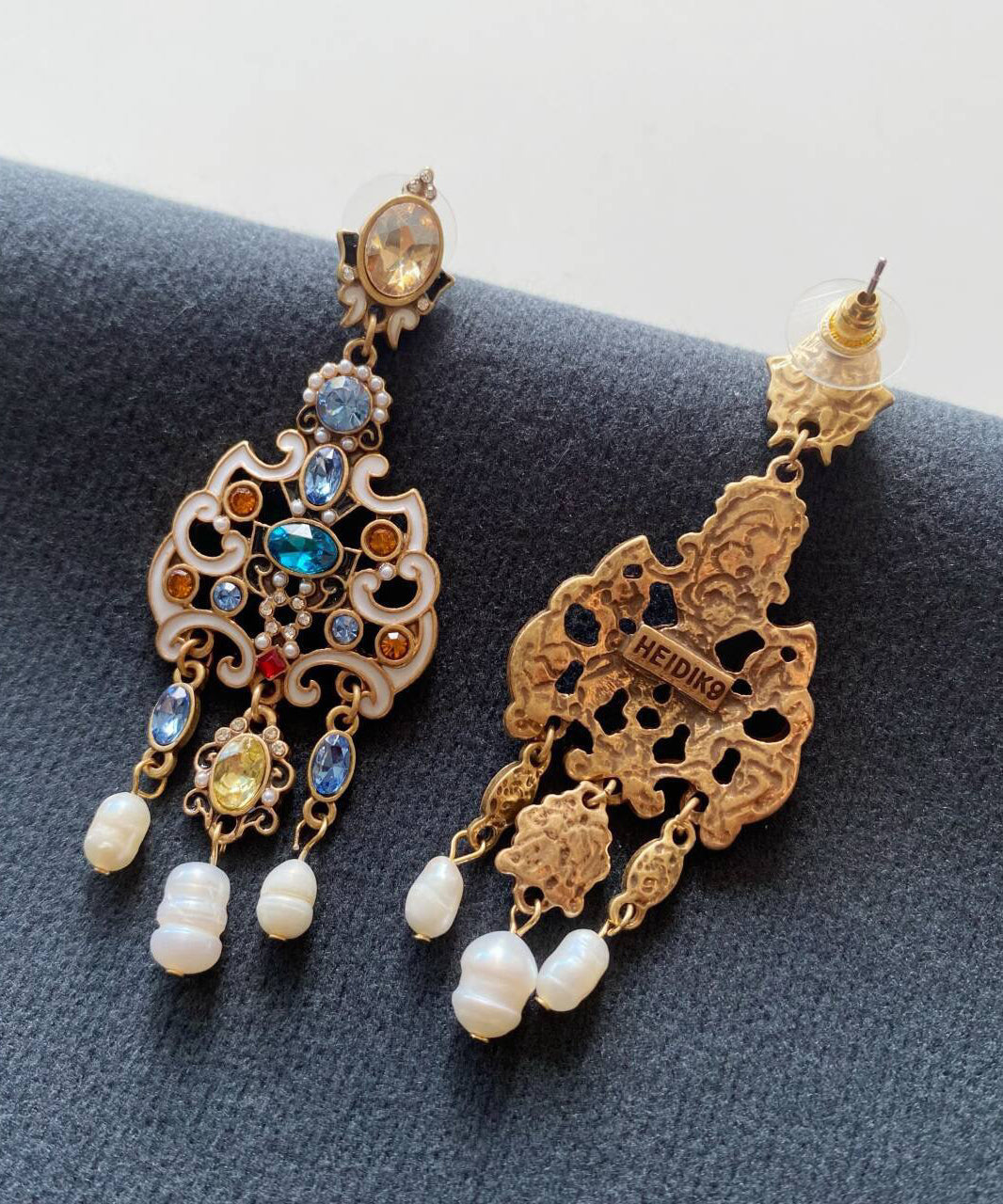 Retro Gold Sterling Silver Overgild Pearl Enamel Tassel Drop Earrings